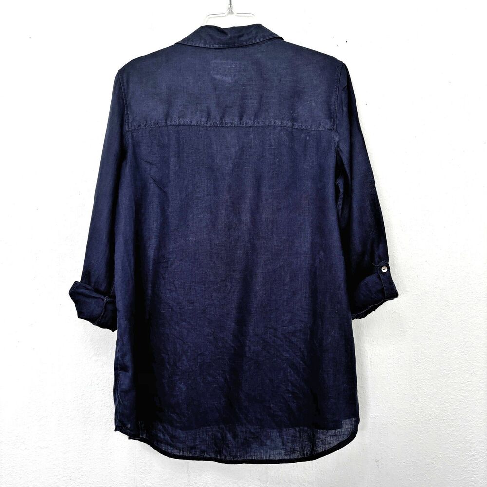Sigrid Olsen Coastal Capsule Linen Button Up Top Large Minimalist Lagenlook - Picture 2 of 7